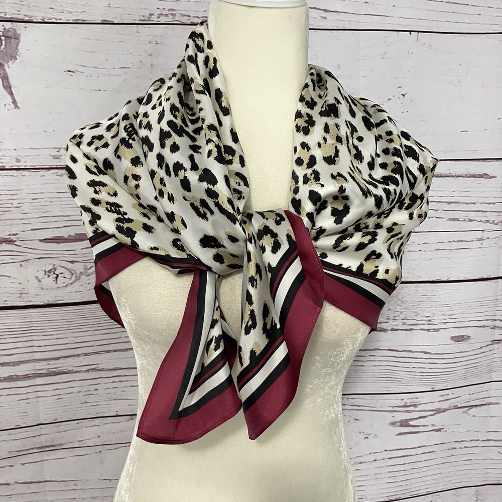 Talbots Leopard Print Square Scarf Cream Black Red Border NWT Womens - Picture 11 of 13